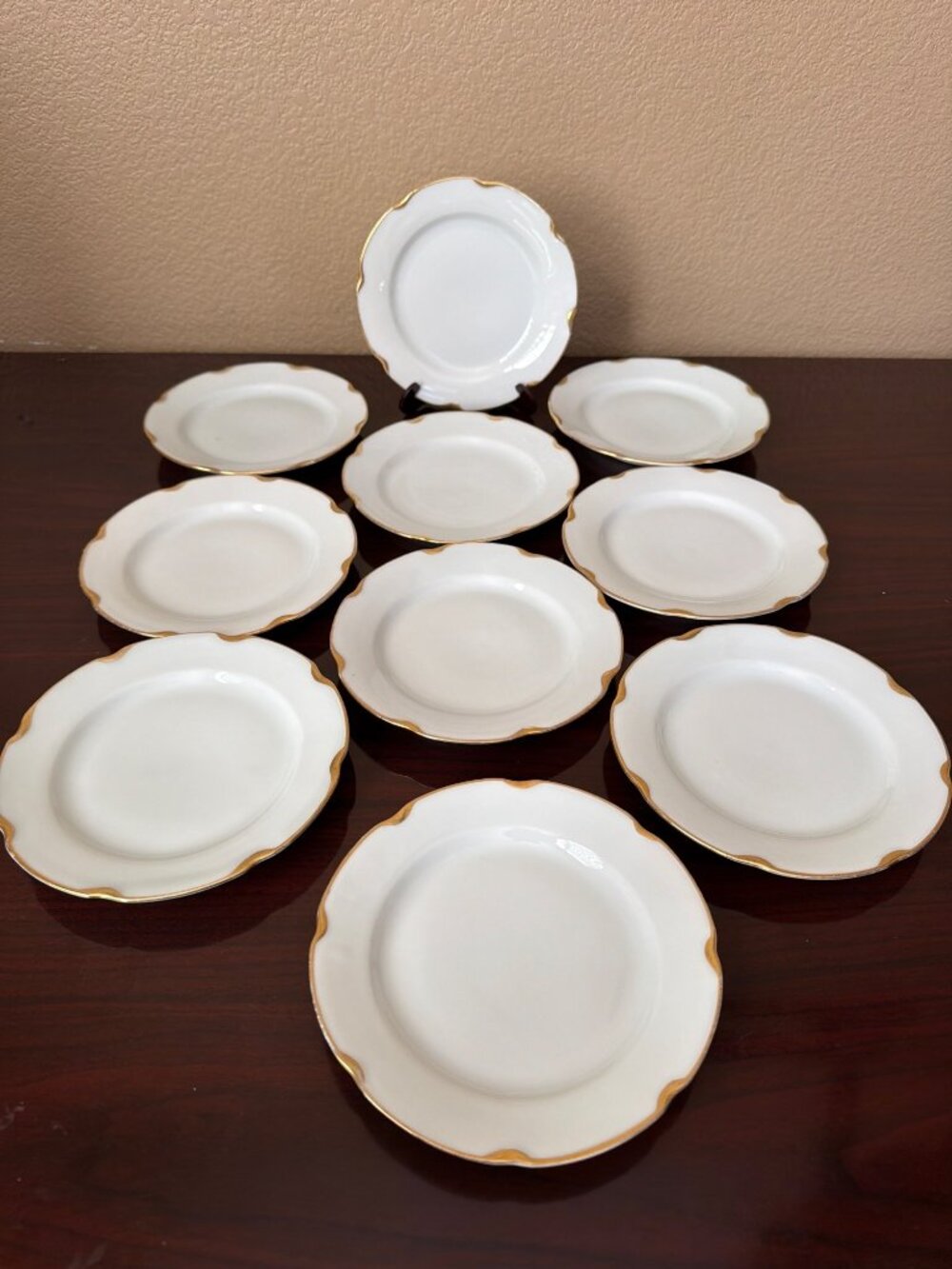 Set of 10 Vintage Austria Carlsbad Porcelain Bread Dessert Plates Gold Trim 6” - Picture 1 of 16